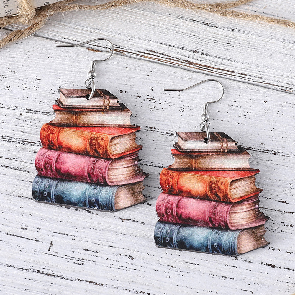 Wholesale School Season Graduation Season Teacher's Day Flower Bow Book  Wooden Double-sided Earrings