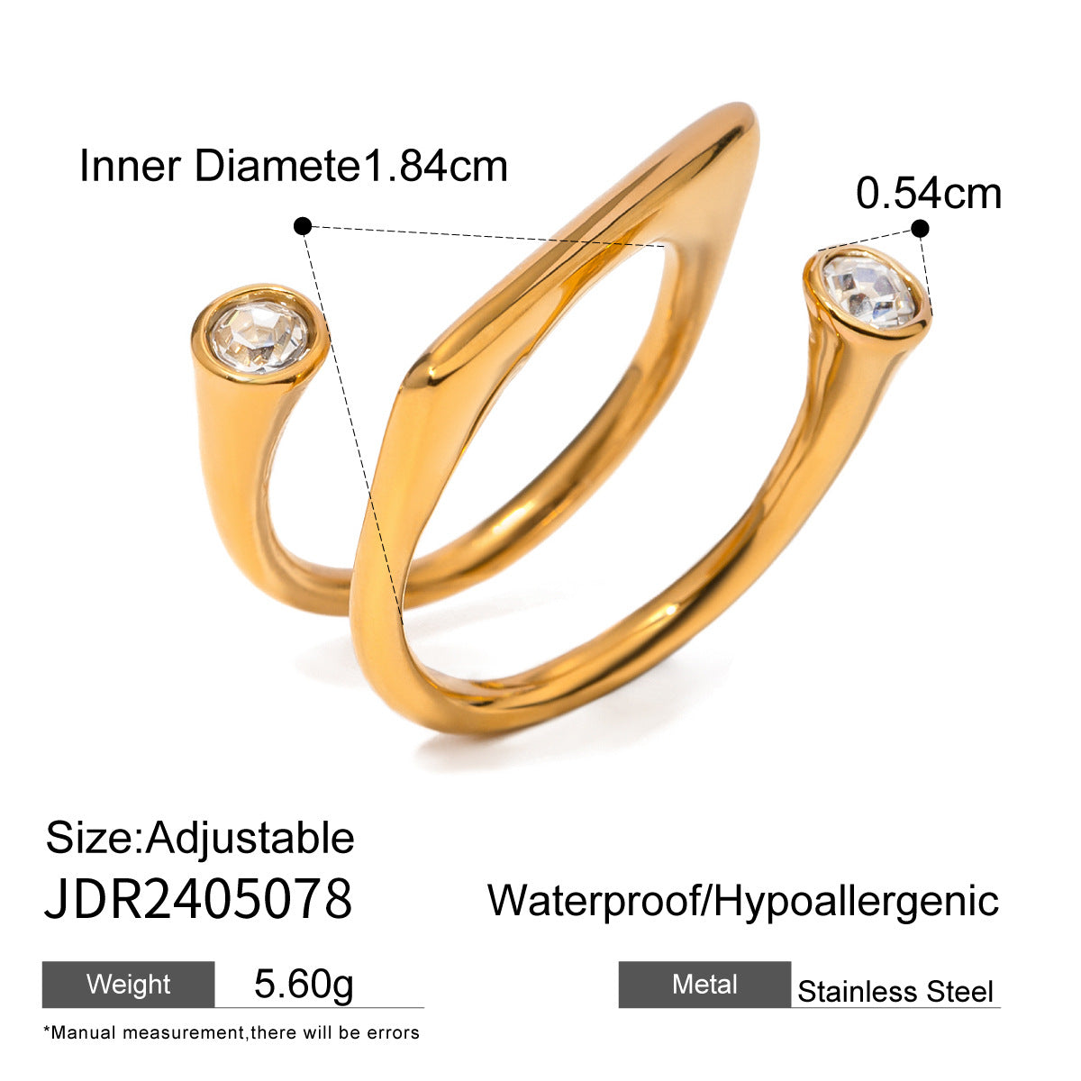 Wholesale 18k Gold Stainless Steel Zircon Opening Ring