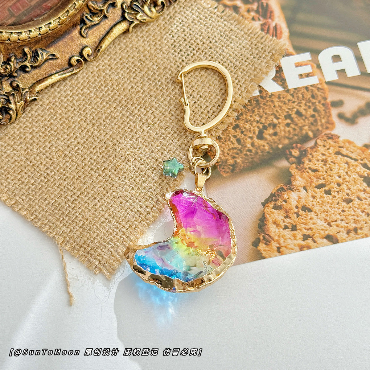 Wholesale Rainbow Moon Metal Keychain Chic Bag Charm Trendy Couple Gift Boutique Resale