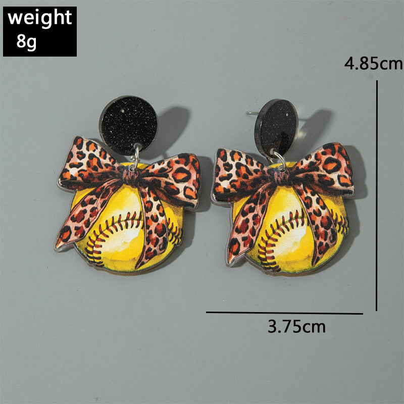 Wholesale Sporty soccer leopard print bow earrings