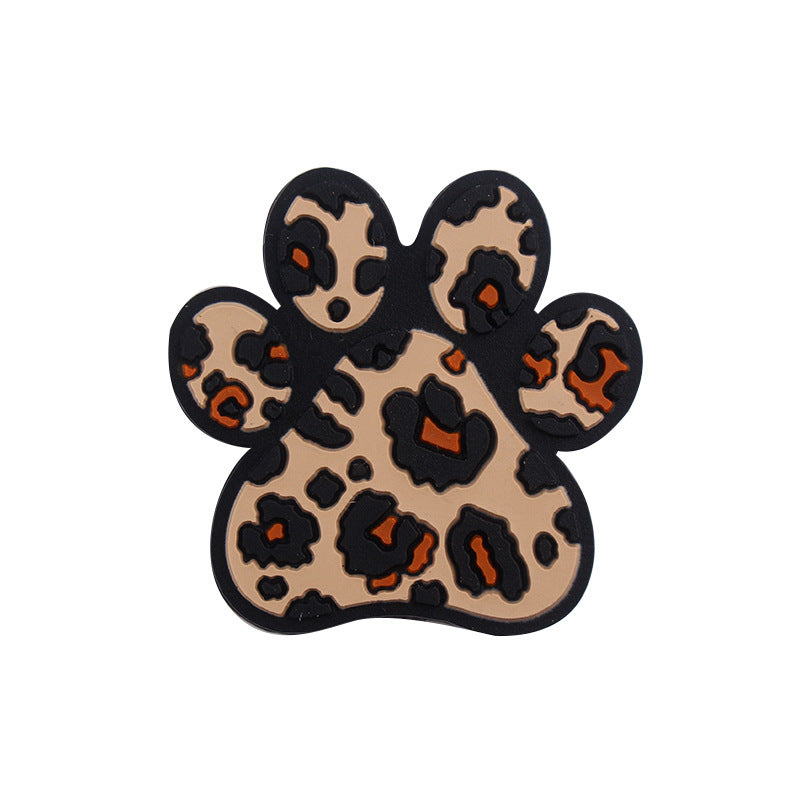 Wholesale 10pcs Cartoon Leopard Print Rainbow Dog Paw Silicone Beads Focal Beads DIY Beadable Pen Accessories ACC-BDS-GuangTian023