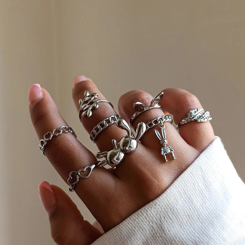 Wholesale  cute rabbit ear ring 8 pieces suit