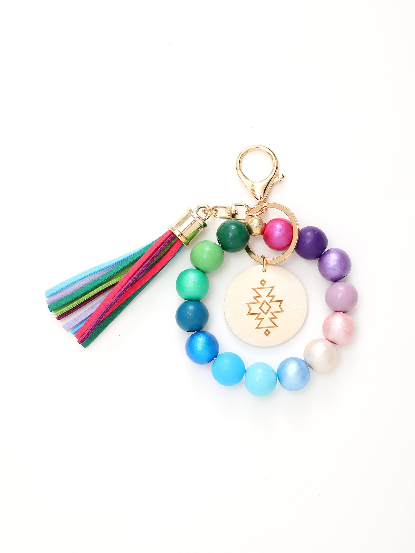 Wholesale Colorful Tassel Aztec Wood Chip Wooden Beads Beaded Wristlet Keychain ACC-KC-YTian024