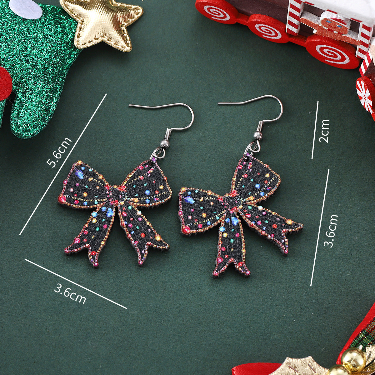Wholesale Christmas Lantern Bow Pink Christmas Tree Pendant Earrings
