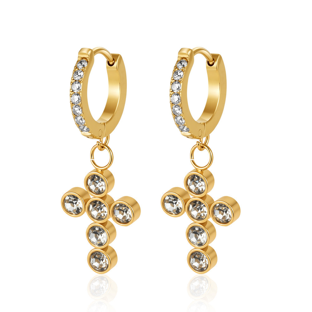 Wholesale Vintage Stainless Steel Pearl Drop Earrings with Rhinestones