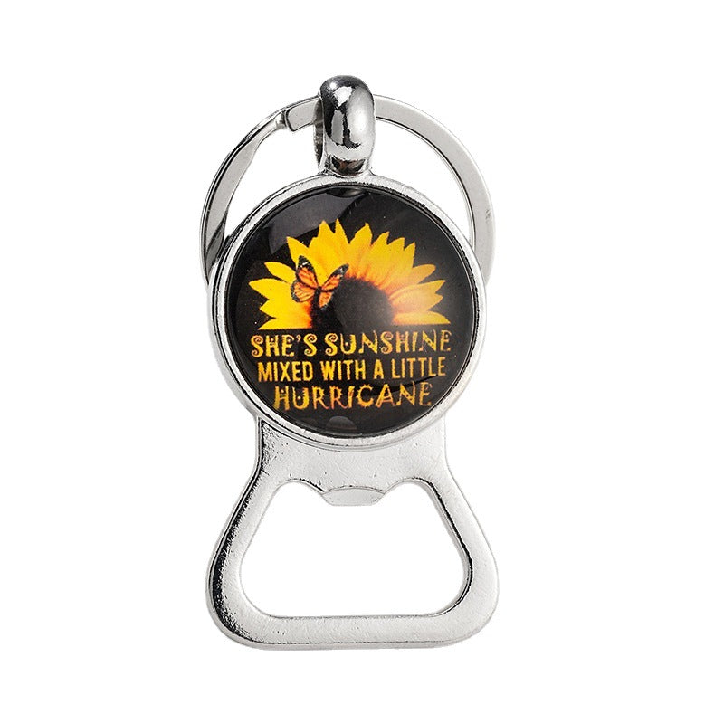 Wholesale Exquisite Sunflower Time Gem Key Ring Pendant Creative Bottle Opener Metal Car Key Ring Pendant ACC-KC-HuiWen005