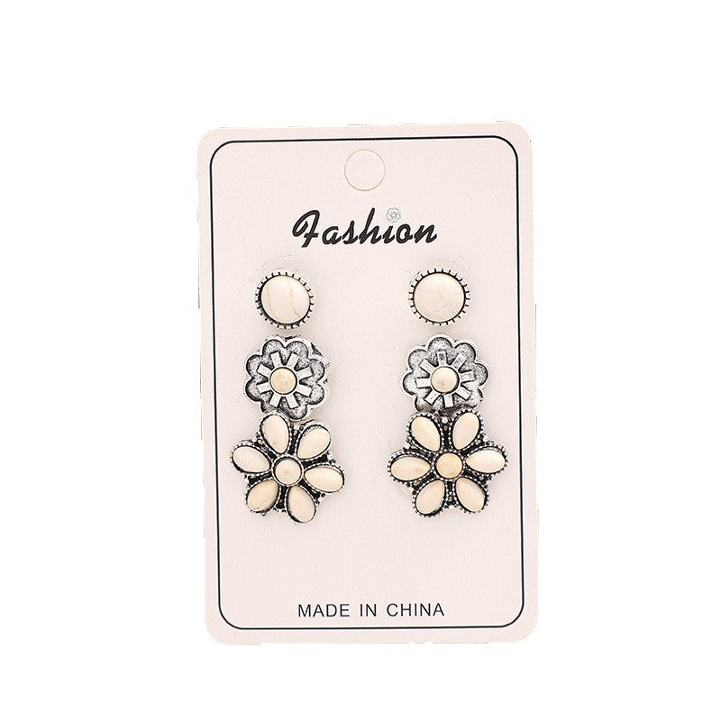 Wholesale Bohemian Turquoise Round Flower Earring Stud Set Alloy Fashion Accessory