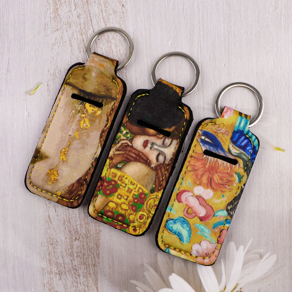 Wholesale 6pcs  lipstick cover oil painting kiss keychain