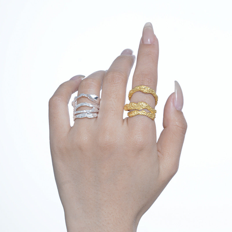 Wholesale Light Luxury Simple S925 Sterling Silver Irregular Hollow  Ring