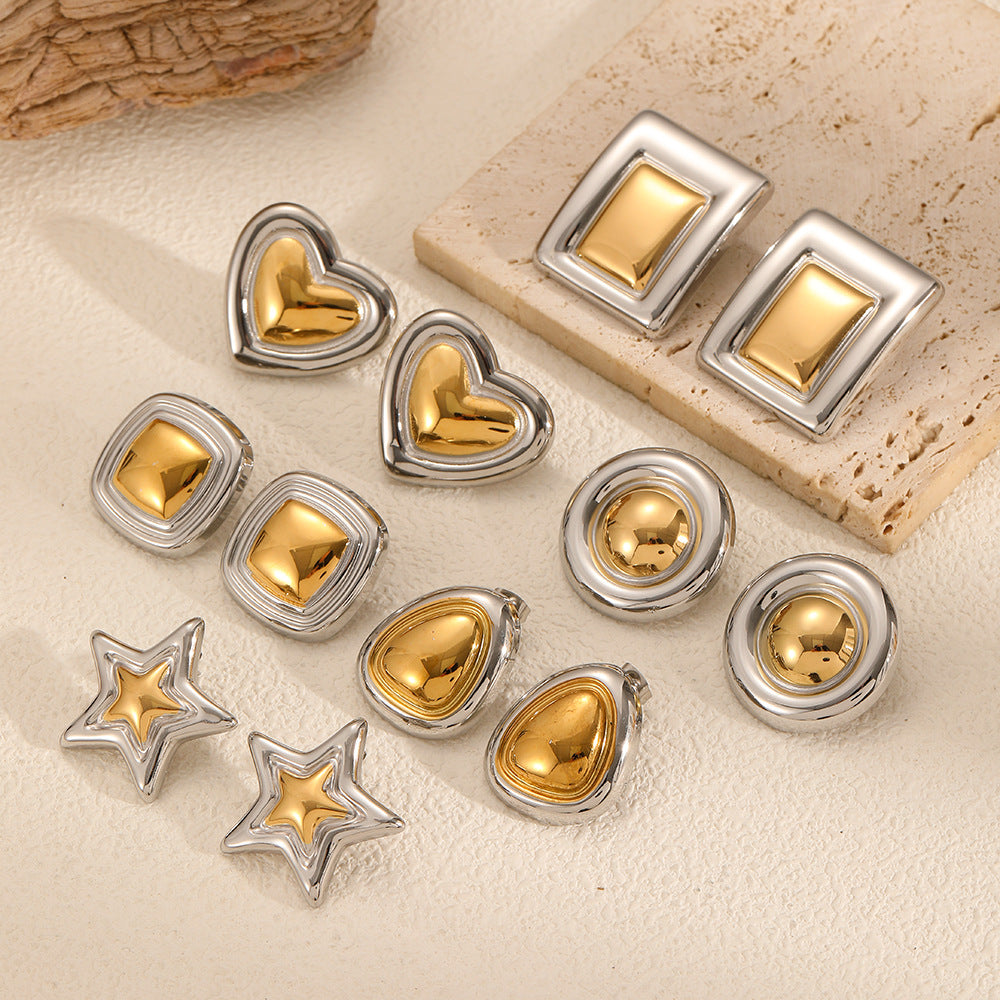 Wholesale Heart-Shaped Square Stainless Steel &  Titanium Steel Stud Earrings