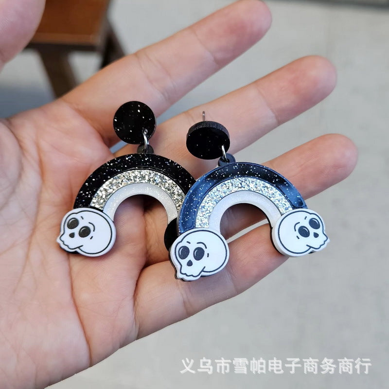 Wholesale Halloween Skull Pumpkin Rainbow Acrylic Earrings ACC-ES-XP019