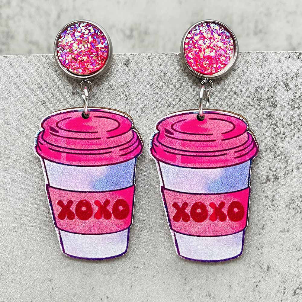 Wholesale Valentine's Day  Creative Leopard Love Coffee Cup Acrylic Earrings