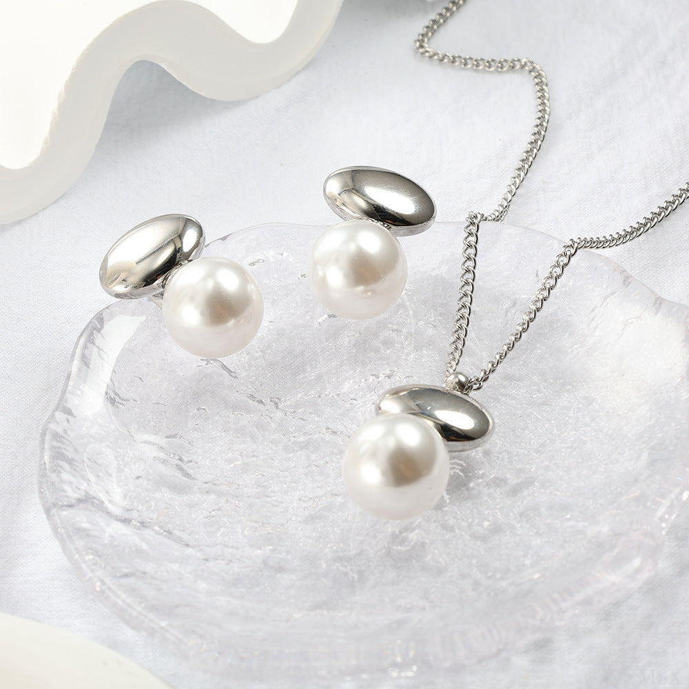 Wholesale Stainless steel man-made pearl necklace and earrings