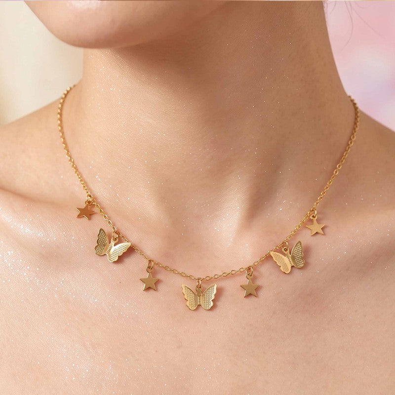 Wholesale Alloy Plated Butterfly Star Tassel Necklace Trendy Layering Jewelry Fashion Gift For Women Boutique Resale