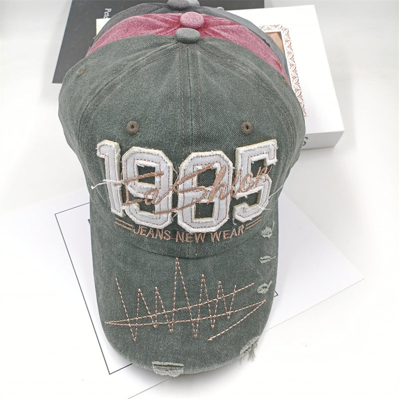 Wholesale Washed Embroidered Baseball Cap Number Mark Hole Casual Hat ACC-HT-Daod005