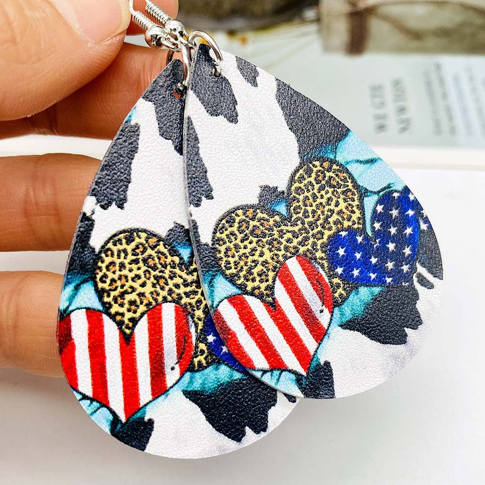 Wholesale American Independence Day Cross Football Leather Earrings ACC-ES-CY023