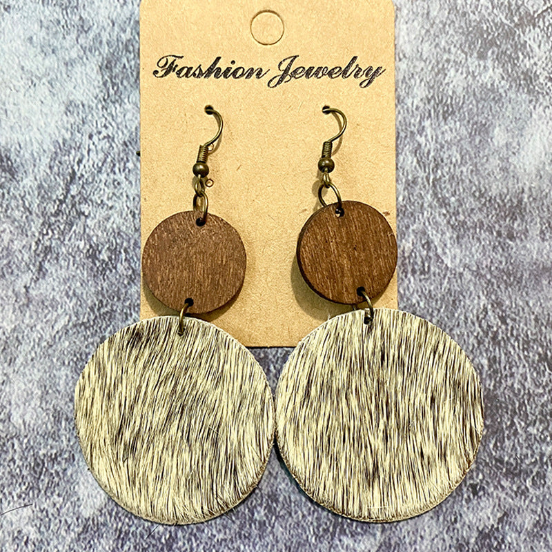 Wholesale retro Western earrings Wood leather horse hair earrings