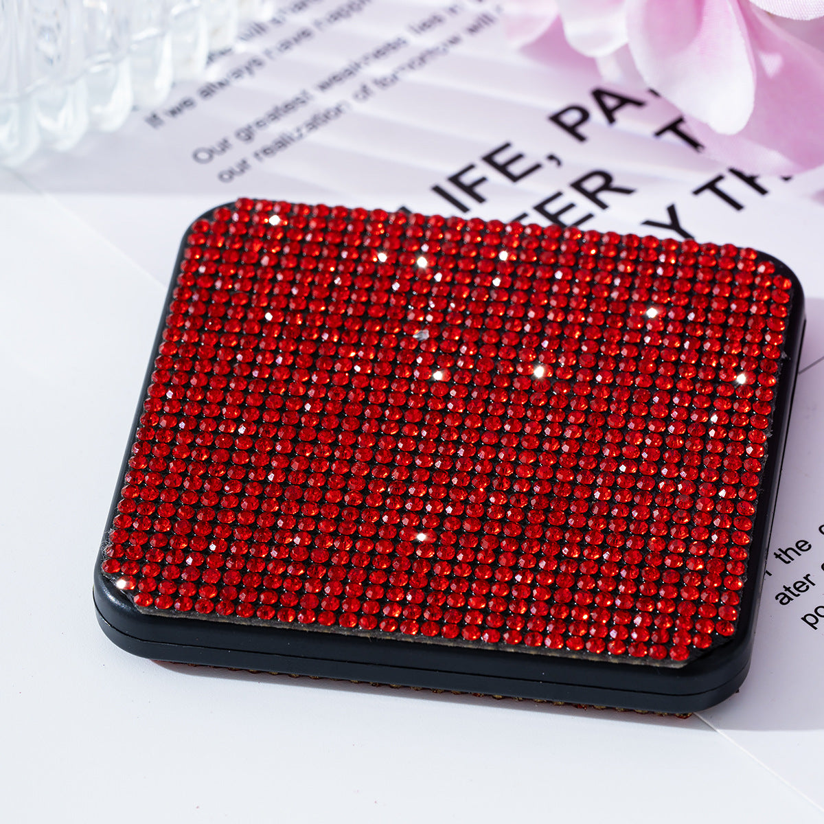 Wholesale Rhinestone portable small mirror mini portable double-sided folding square makeup mirror