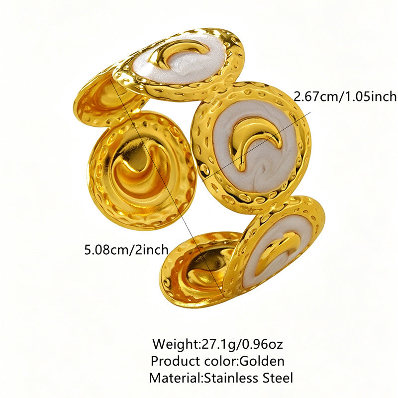Wholesale Modern Moon Open Bangle Stainless Steel Enamel Bracelet Fashion Jewelry Accessory