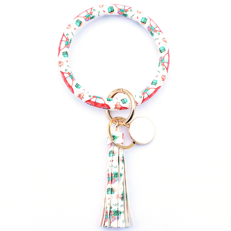 Wholesale Western Style Leopard Print Cow Print Cactus Leather Wristlet Keychain ACC-KC-QiuXue003