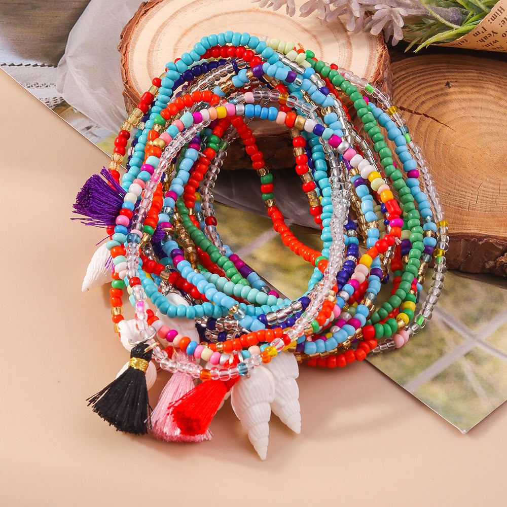 Wholesale  rice beads starfish anklet  colorful beaded anklet accessories