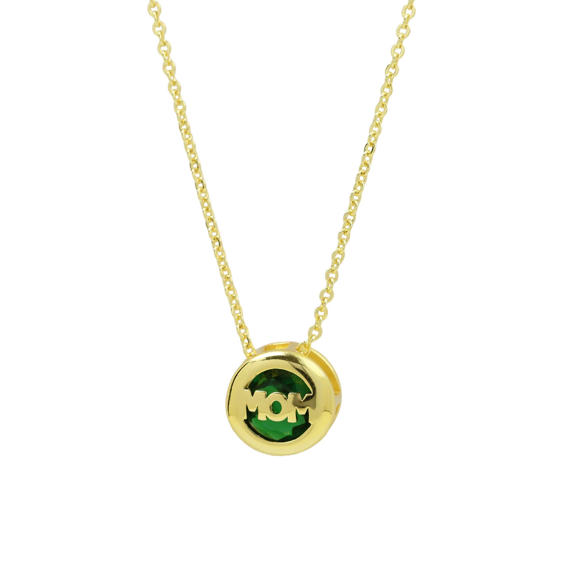 Wholesale Gold-Plated Brass " MOM"  Pendant with December Birthstone — Mother' s Day Gift