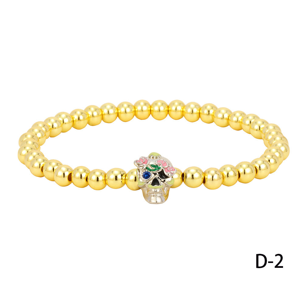 Wholesale  bracelet ins style personality skull electroplated copper beads solid gold beads bracelet