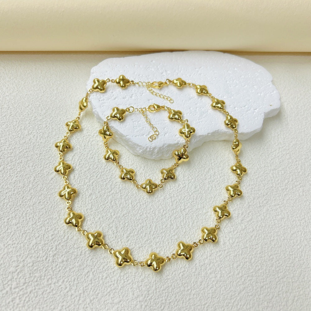 Wholesale  three-dimensional hollow stars love cross snowflake four-leaf clover necklace bracelet