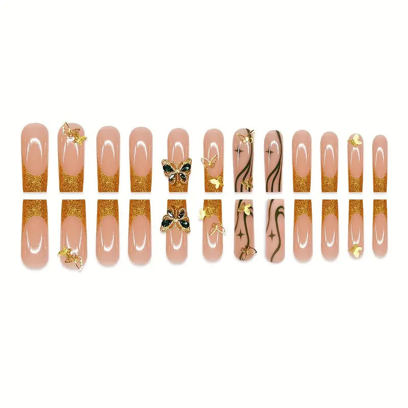 Wholesale 24 Pieces/box Golden Butterfly Nails Kits Nail Stickers