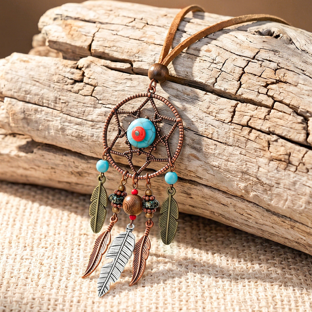 Wholesale Zinc Alloy Dream Catcher Pendant Necklace Bohemian Tassel Sweater Chain Seaside Vacation Jewelry Accessory