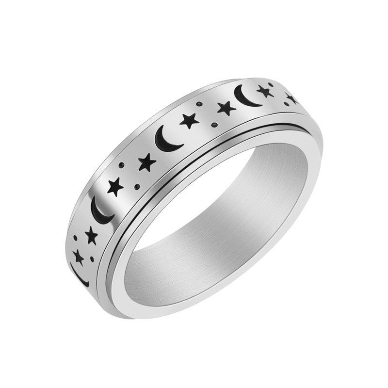 Wholesale Star Moon Titanium Steel Ring Rotatable Stainless Steel Ring ACC-RS-ZhongQi009