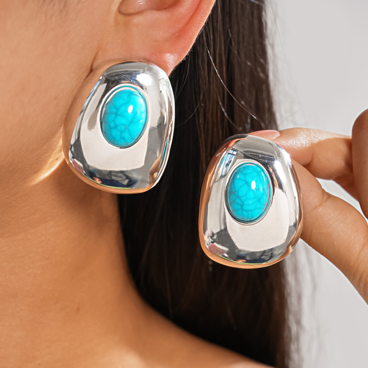 Wholesale Vintage Geometric Oval Earrings,  Silver Needle Gold Plated Iron,  Party Jewelry Accessory