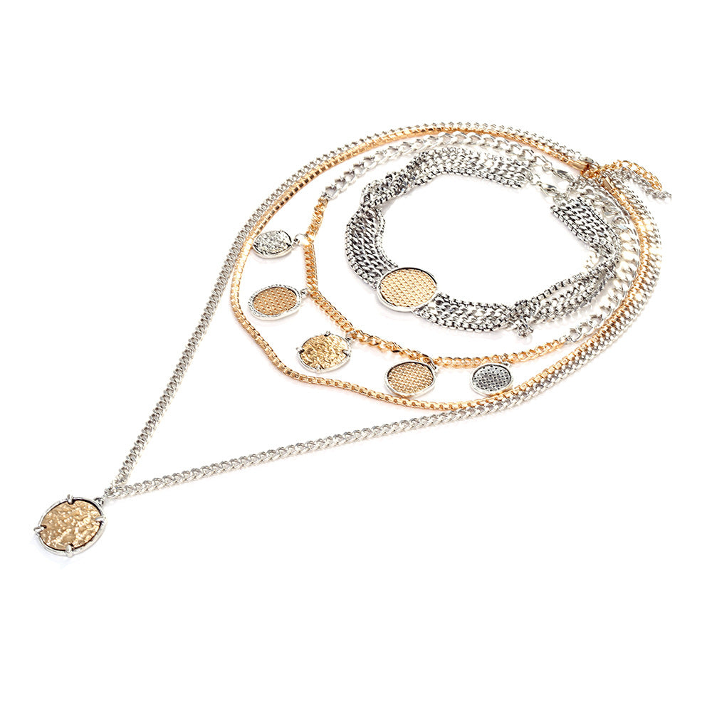 Wholesale Multi-Layer Geometric Coin Pendant Necklace