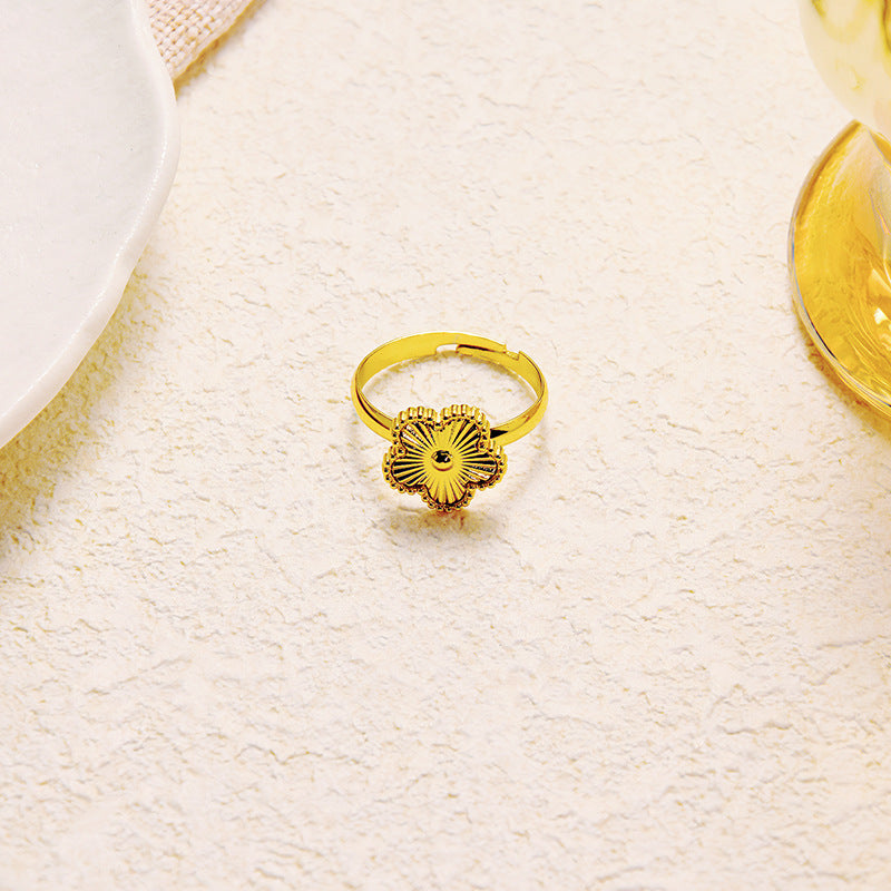 Wholesale Five-Leaf Clover Laser Stainless Steel Single Flower Ring