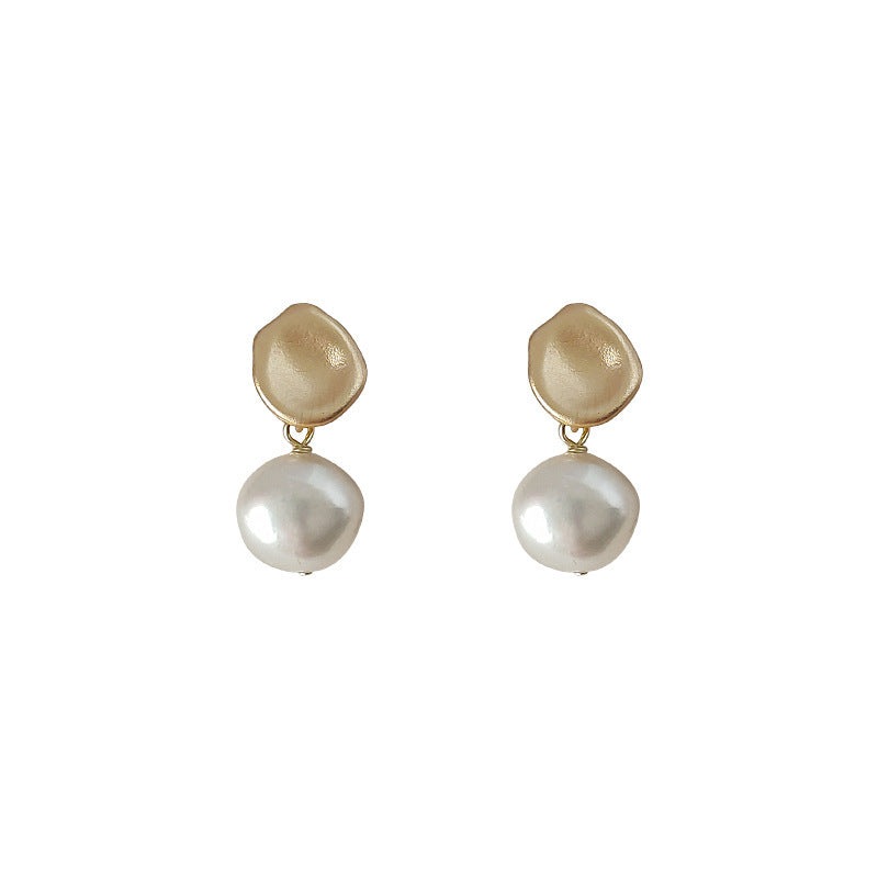 Wholesale Baroque natural pearl French retro earrings