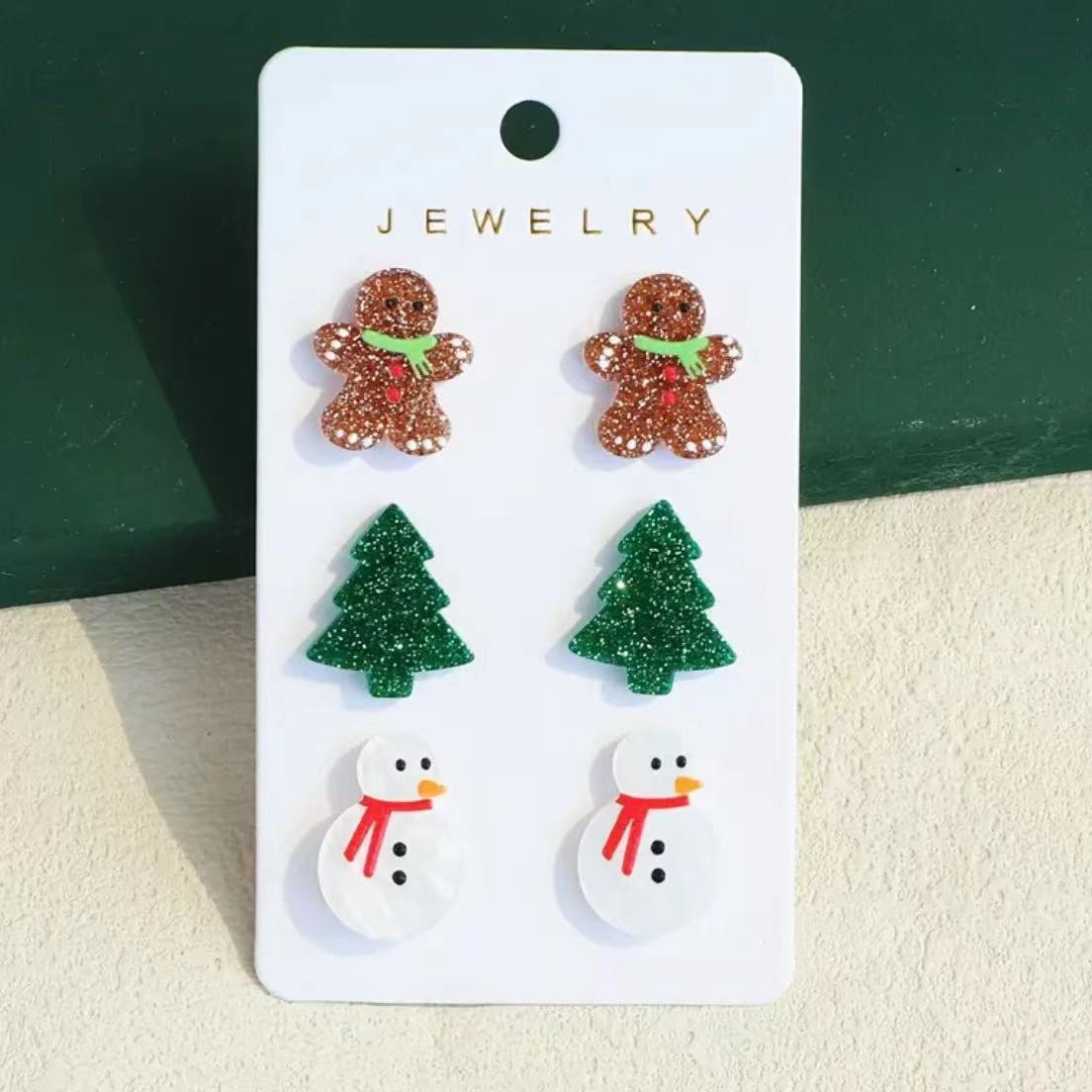 Wholesale Christmas Checkered Leopard Christmas Tree Print Acrylic Earrings Set ACC-ES-AnDao036