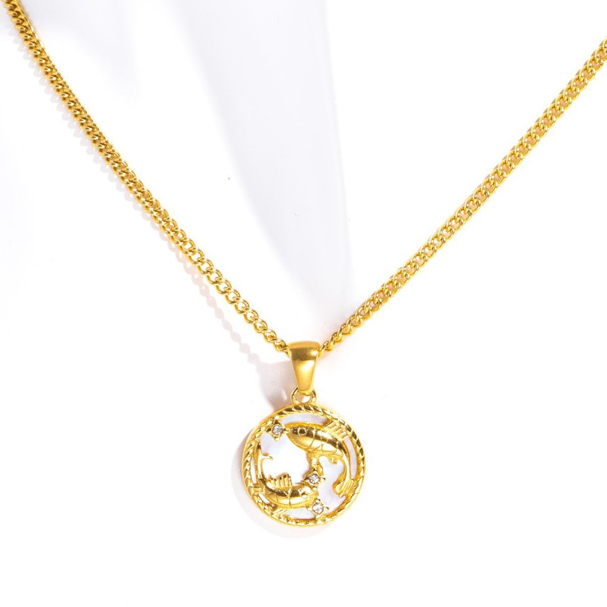 Wholesale 12 Zodiac Signs Shell 12 Zodiac Signs Coin Necklace 18k Gold Stainless Steel Necklace ACC-NE-Jipei014