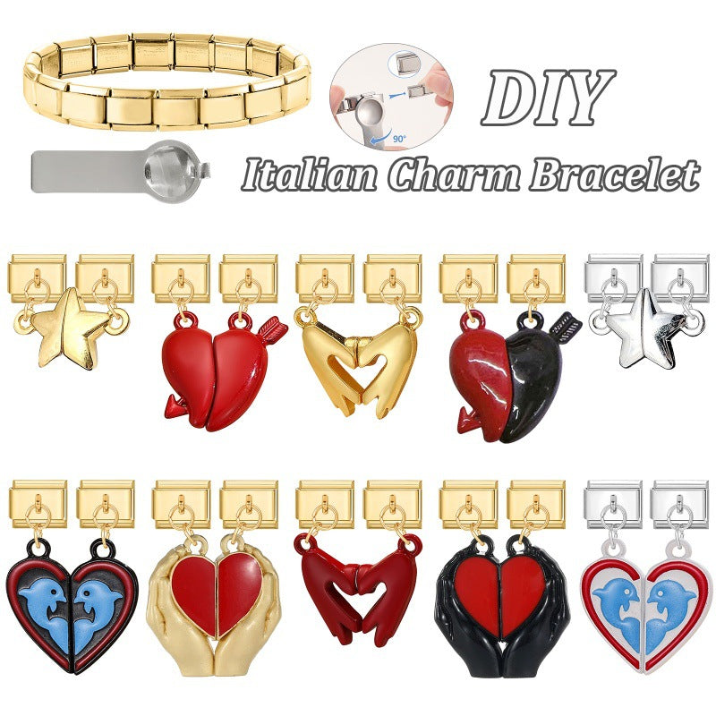 Wholesale Italian Charm Bracelet 9mm DIY Splicing Double Charm DIY Ring Stainless Steel Composable Bracelet