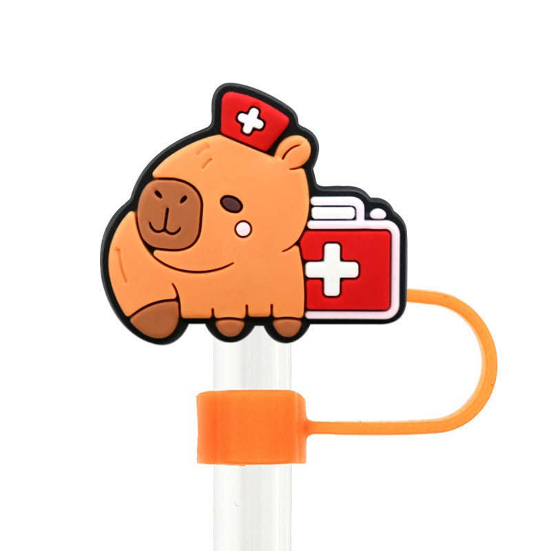 Wholesale Random 100pcs cartoon medical   10mm PVC Soft Straw Tube Cap