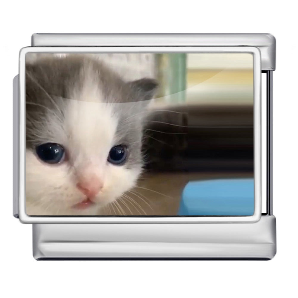 Wholesale Italian Charm Bracelet 9mm DIY Cute Cat Series  Creative Stainless Steel Composable Bracelet