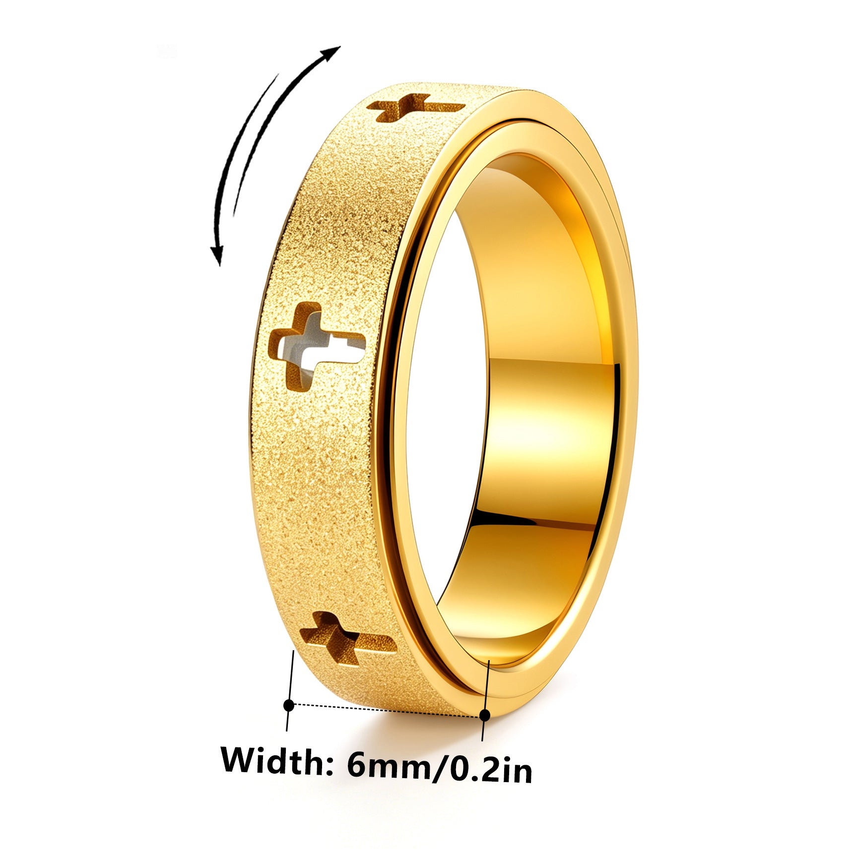 Wholesale Gold Plated Stainless Steel Rotating Cross Ring Fashion Jewelry Accessory
