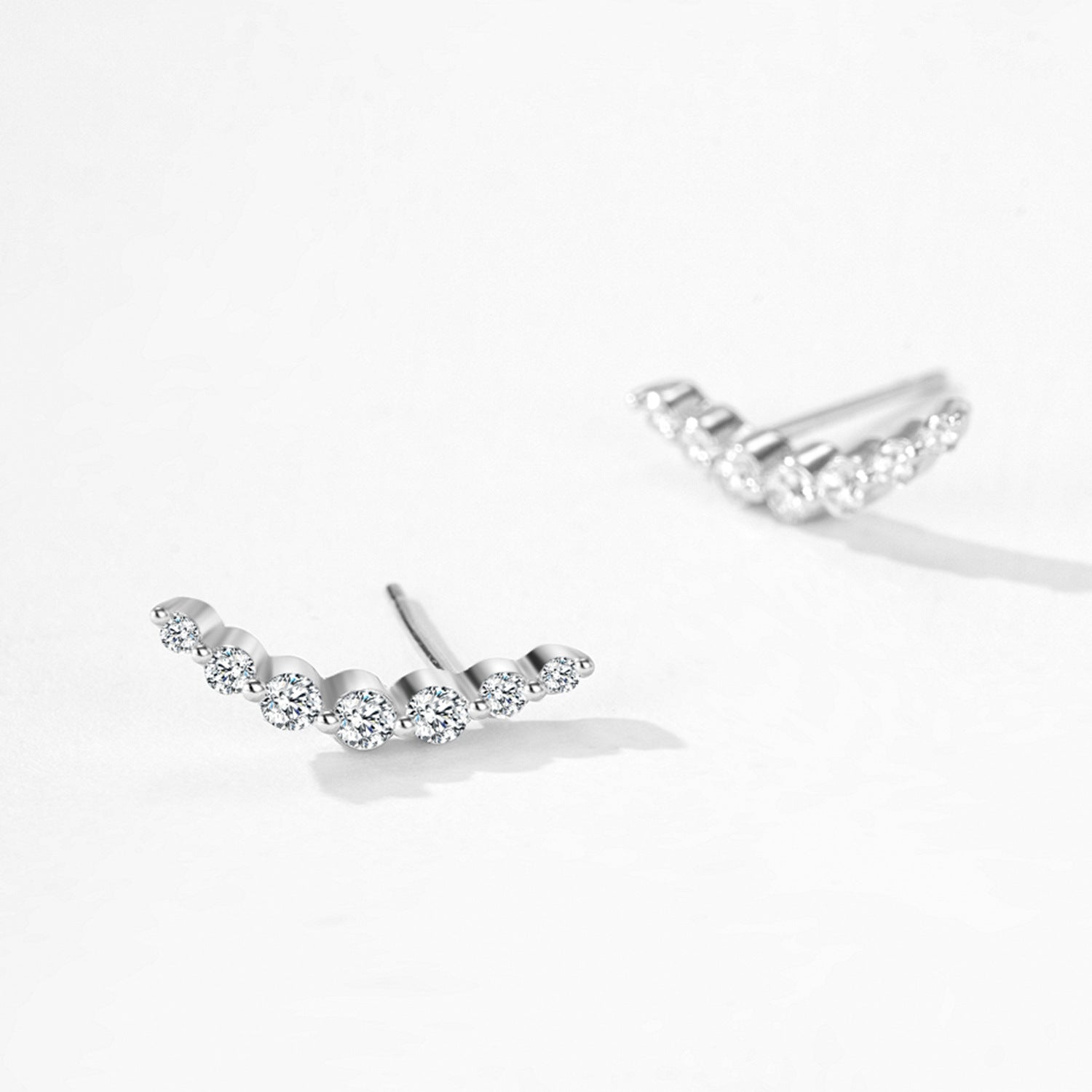 Wholesale S925 Sterling Silver Curved Arc Smile Full Diamond Earrings