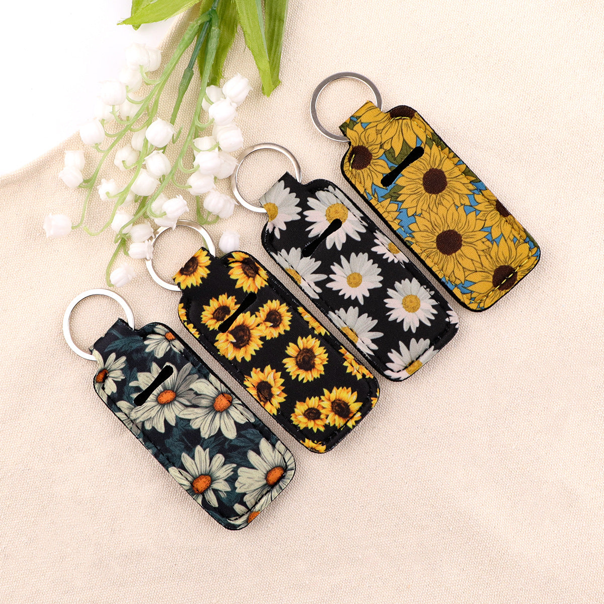 Wholesale 6pcs   Sunflower Daisy Lipstick Set Keychain