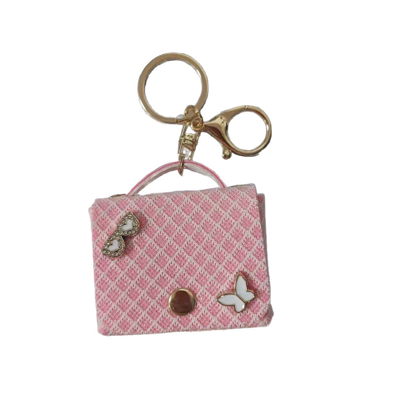 Wholesale Chic Pink Plaid Leather Keychain Bag Coin Purse With Keyring