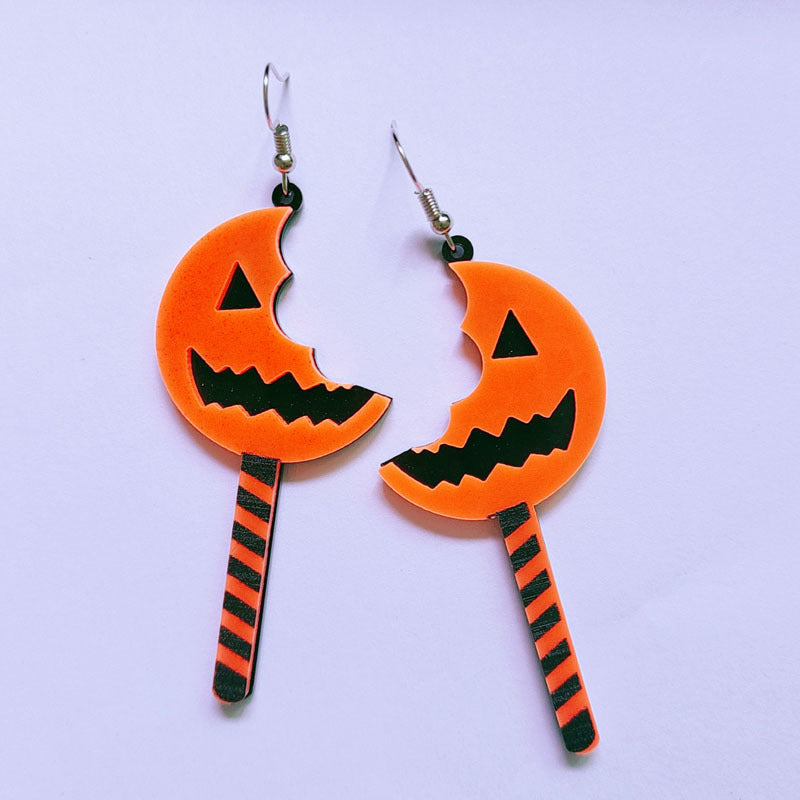 Wholesale Halloween  funny acrylic plate  orange pumpkin lollipop earrings