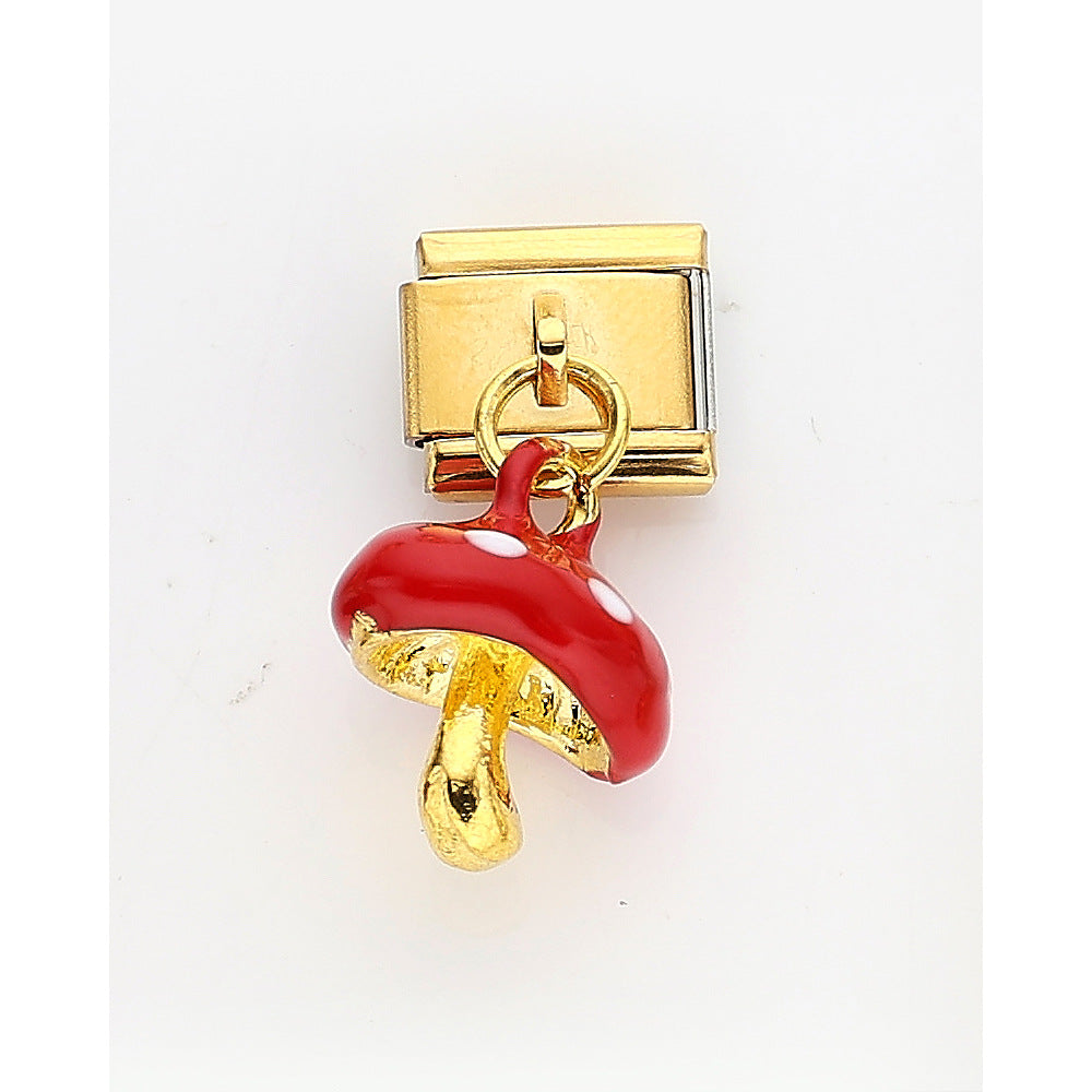 Wholesale 10pcs Italian Charm Bracelet 9mm DIY Splicing Golden Cherry Mushroom Stainless Steel Composable Bracelet