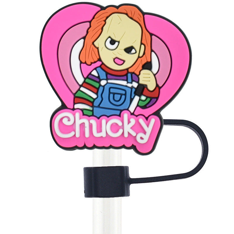 Wholesale Random 100pcs Halloween 10mm PVC Soft Straw Tube Cap ACC-SCR-RYY073