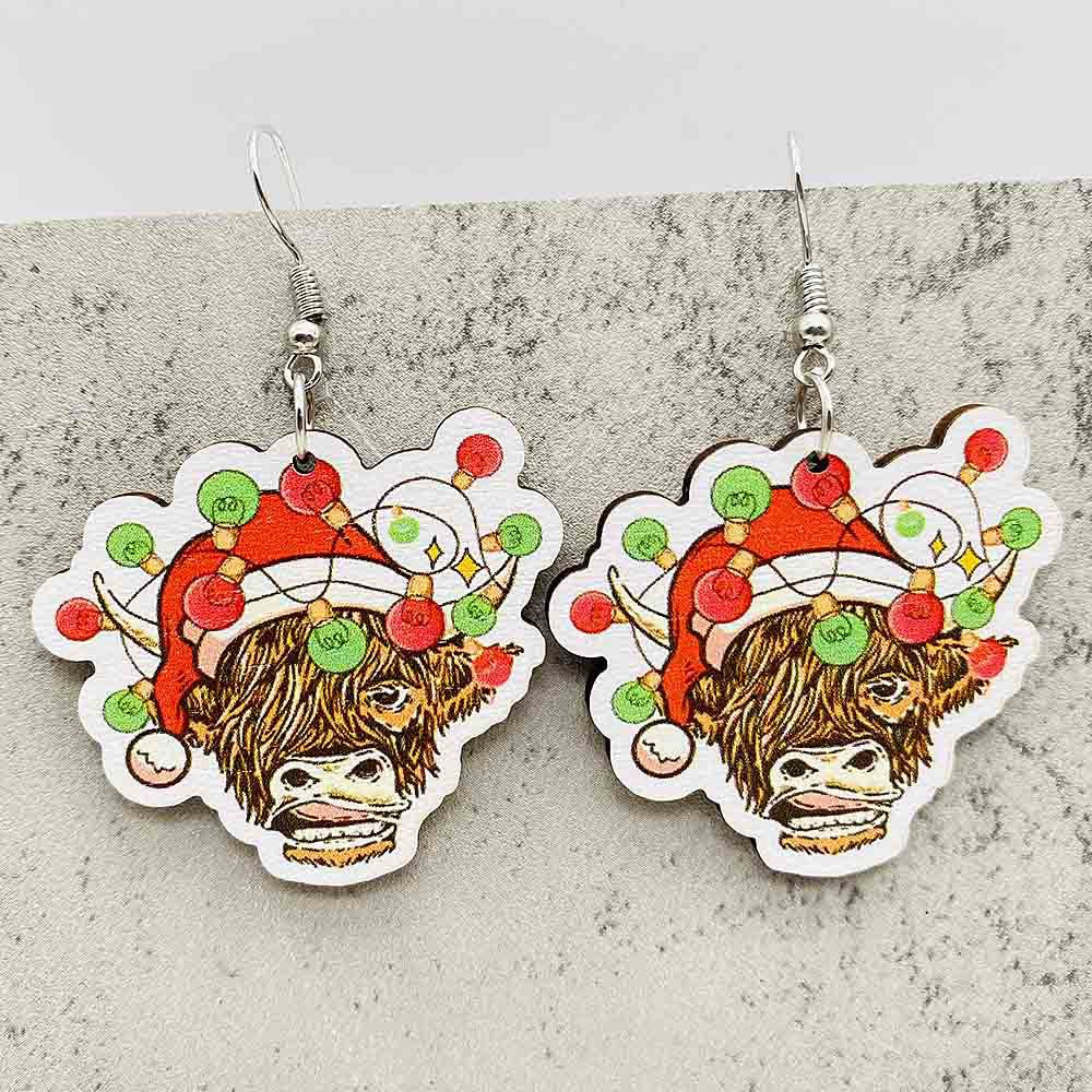 Wholesale Christmas Wood Earrings Lanterns Santa Hat Bull Head Beer Mug Earrings ACC-ES-ChenY030