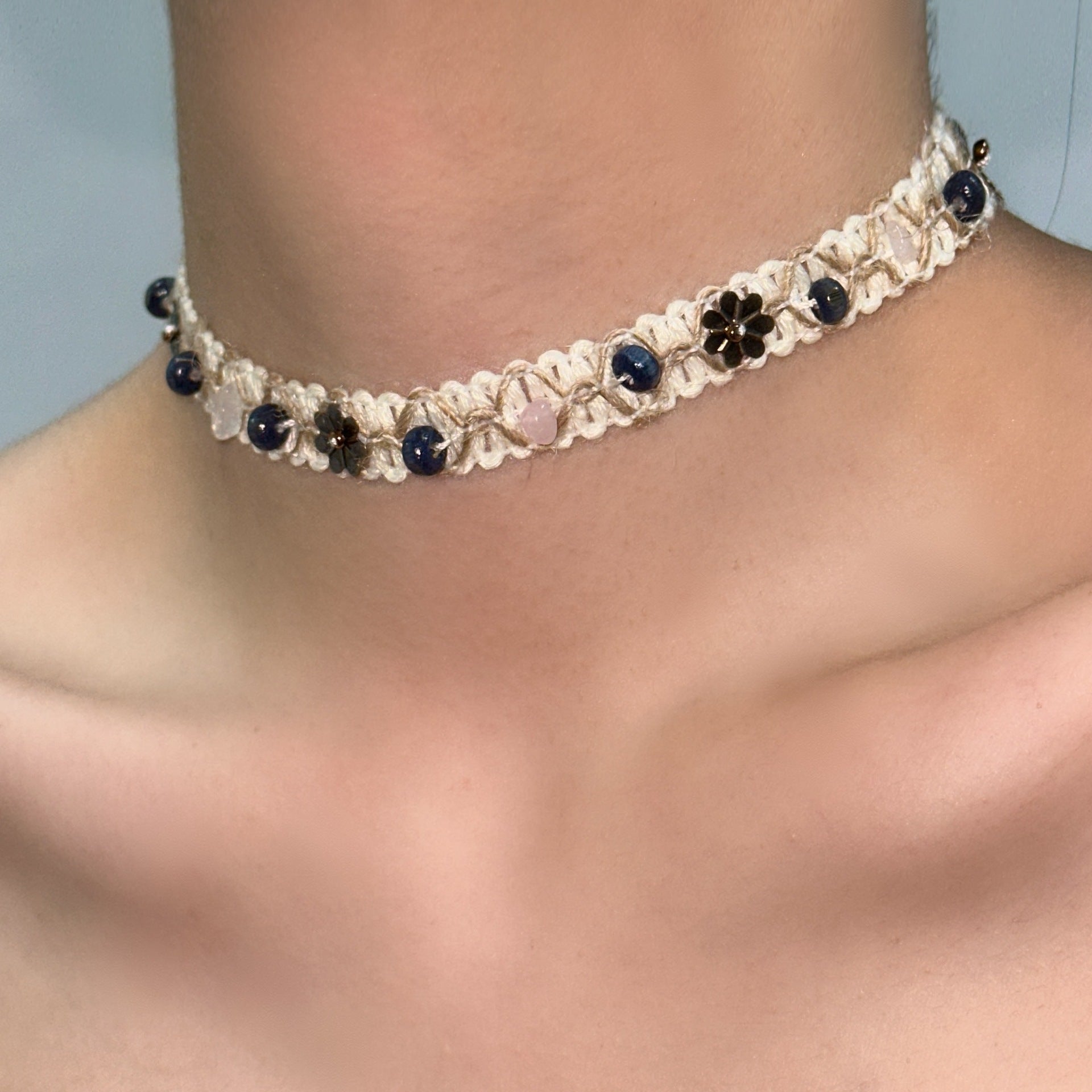 Wholesale Hemp rope straw wooden beads retro bohemian style short necklace