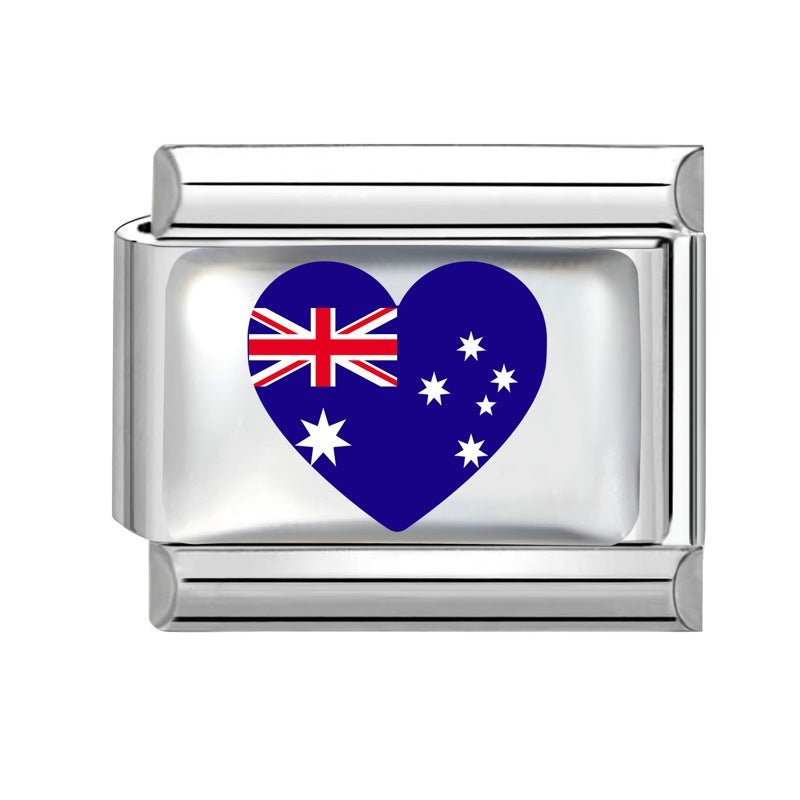 Wholesale Electroplated Stainless Steel Heart Italian Flag Charm DIY Bracelet Jewelry Accessory Boutique Resale